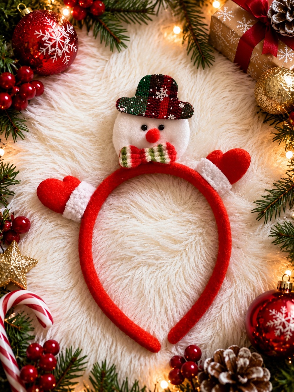 Festive Snowman Headband with Red Mittens- NWOT
